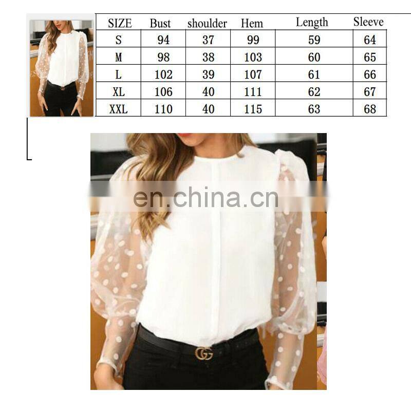 Wholesale top fashion clothes elegant lace wave point fashion lantern sleeve round neck blouses