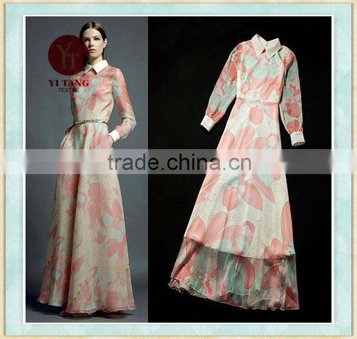 Digital printing chiffon long sleeve long dress