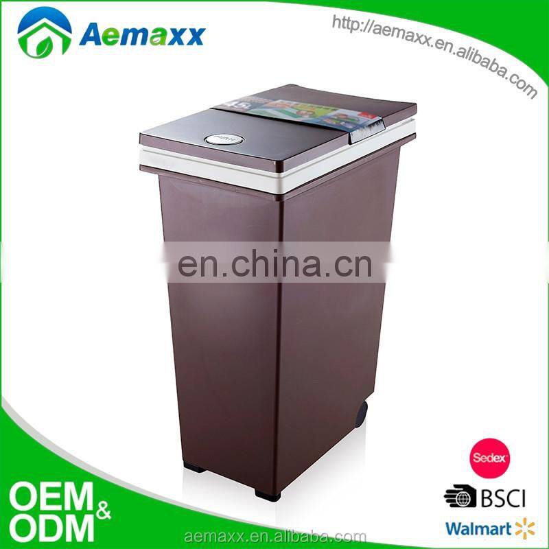 Hot selling square design plastic dust bin with wheel dustbin plastic bedroom dustbin modern dustbin swing lid