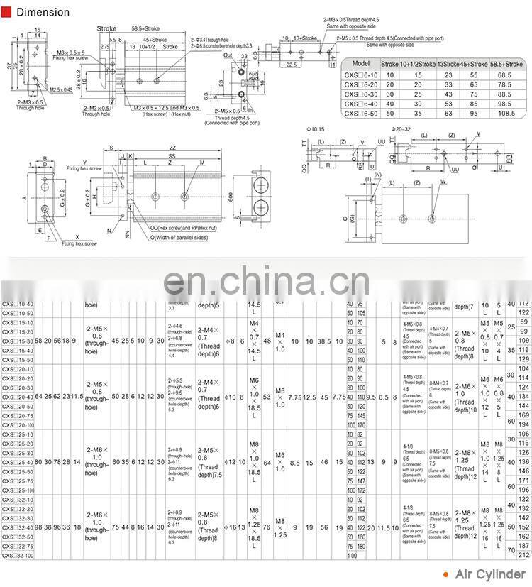 CXS SMC double acting rod piston pneumatic cylinder