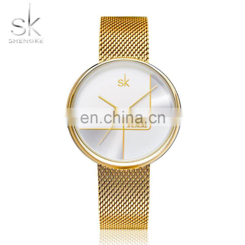 SHENGKE Ladies Watch SK Watch K0105L Business OL Feel Handwatch Geometric Design Gold Ultra Wristwatches