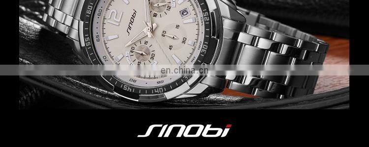 SINOBI Men Luxury Watch S9696G Multifunctional Stainless Steel Night Light Function Date Display Men's Watches Jam Tangan Pria