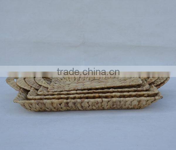 S/4 Rectangular Natural Water Hyacinth Woven Shallow Chocolate Tray