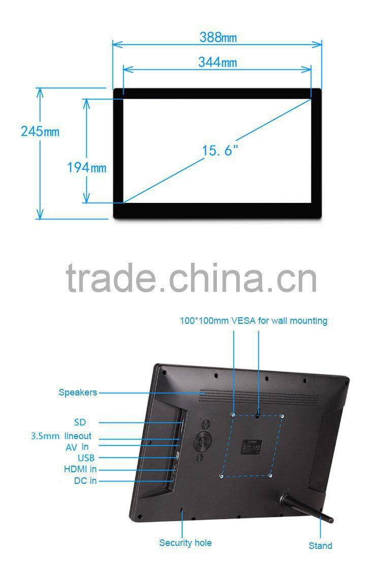 15 inch digital photo frame advertising kiosk Display(LCD 1920*1080,16:9, photo, music,1080P video play back, AV in,VESA)