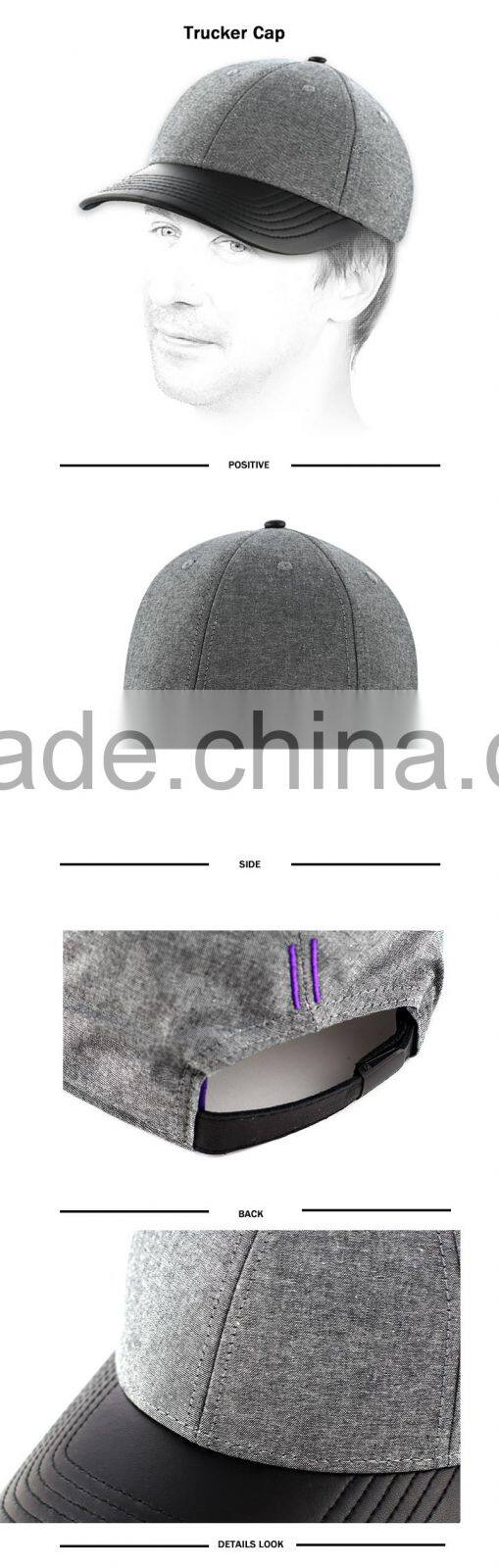 Grey trucker hats for men with black leather curved visor