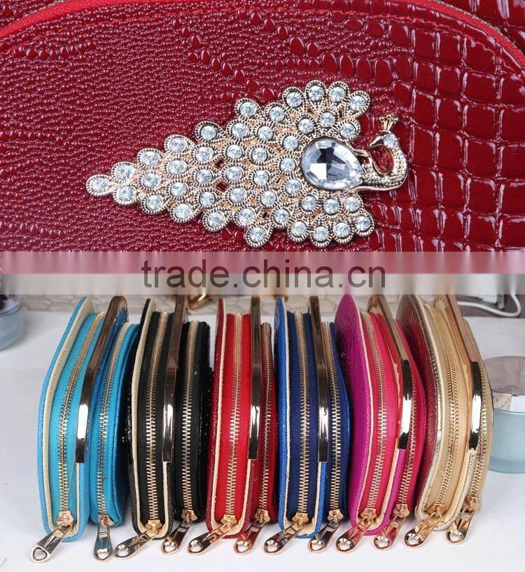Latest women double zipper pu purse luxurious decorate wallet