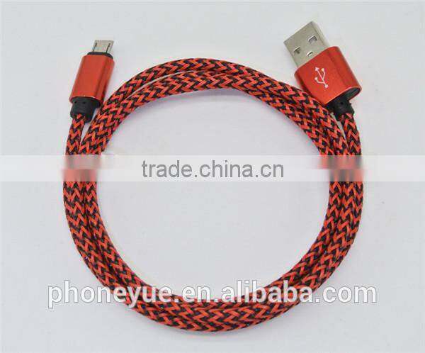 metal alloy super flexible nylon braided micro usb data cable for tablet pc