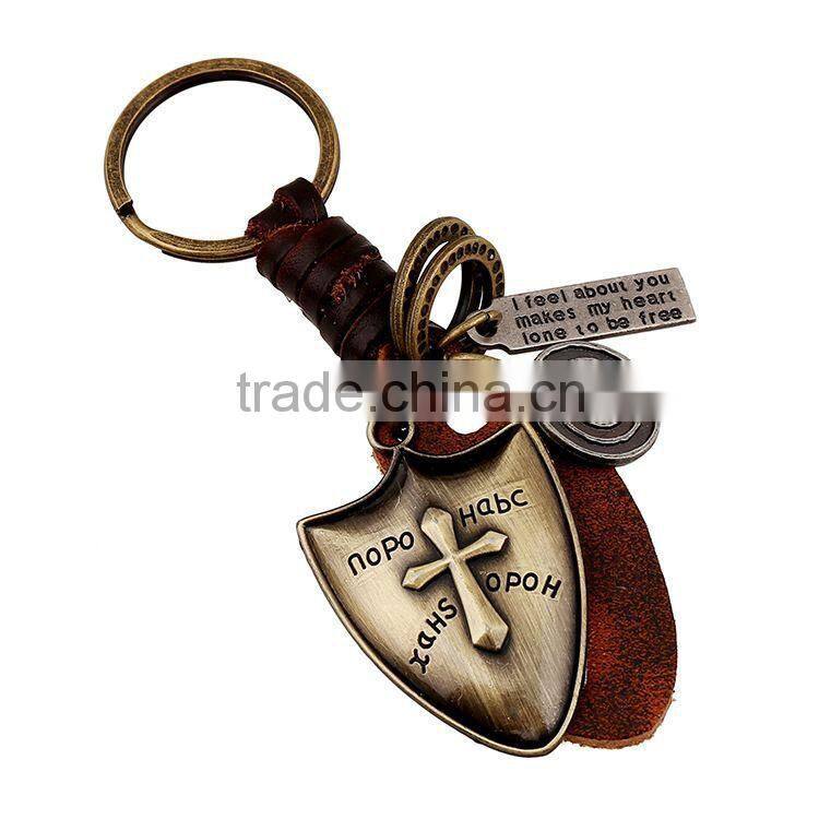 Custom Made Leather Keychain Genuine Leather Keychain with Metal Shield