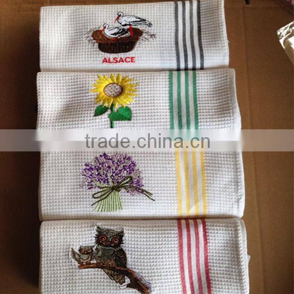 100% cotton waffle embroidered tea towel