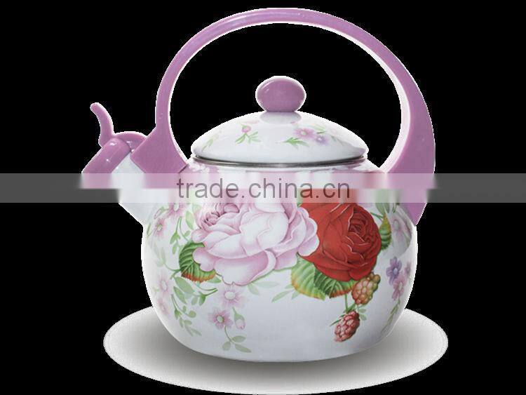 enamel with flower pattern decal automatic spout whistle kettle