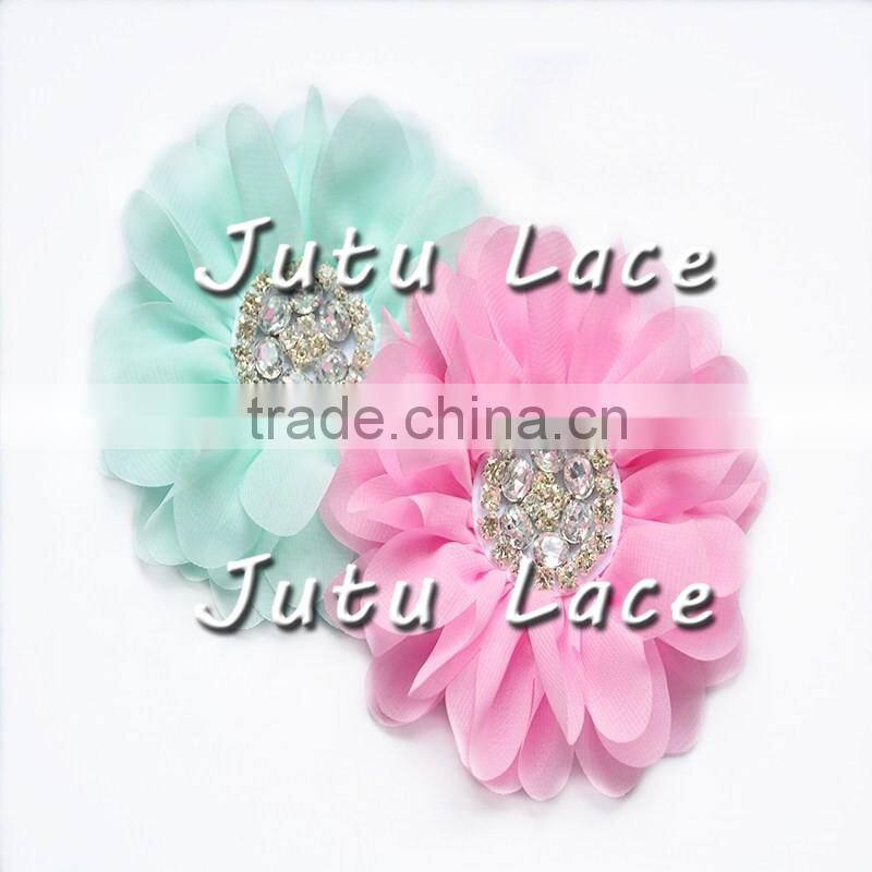 high quality large arificial Flower - 25colors Fabric Flower with Crystal Rhinestone Pearls Center Hair Accessory