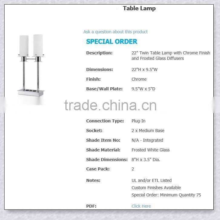 UL Approved Hotel Room Chrome finish and frosted glass Hotel Bedside Lamp With On/Off Base Switch XC-H020