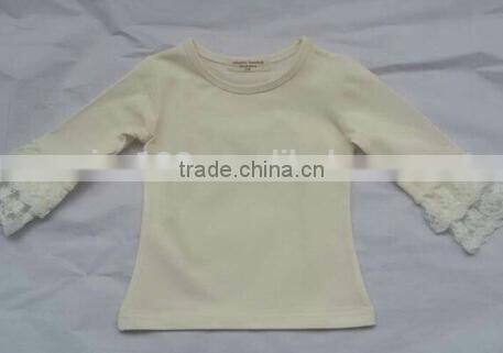 New organic 95% Cotton 5% Spandex best selling Blank white ruffles kids t shirt wholesale