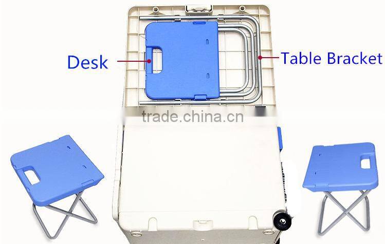 Portable Camping Ice Cooler Box With Fold-able Desk And Table