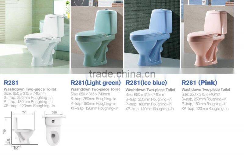 two piece squatting color toilet with water tank