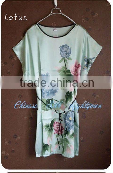 Comfortable And High Quality Satin Sleepwear Nightgown Night dress Robes Chinese painting style