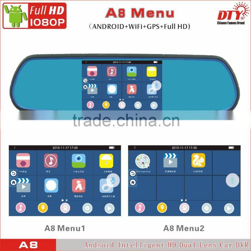 5"Android fhd 1080p car camera dvr video recorder, android rear view mirror car dvr ,GPS Car Navigation Recorder