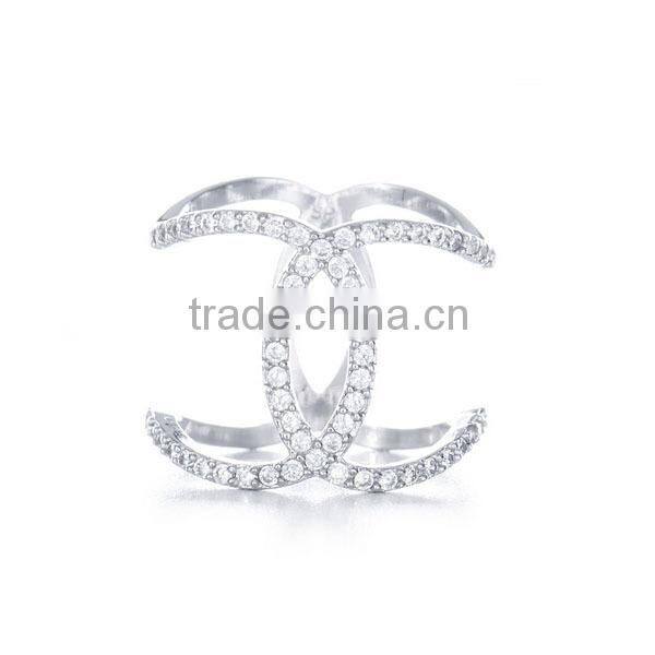 Customized 925 sterling silver Interlocking curve CZ double band