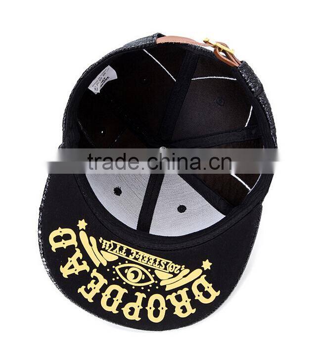 Manufacturer custom hip hop black leather snapback caps hats