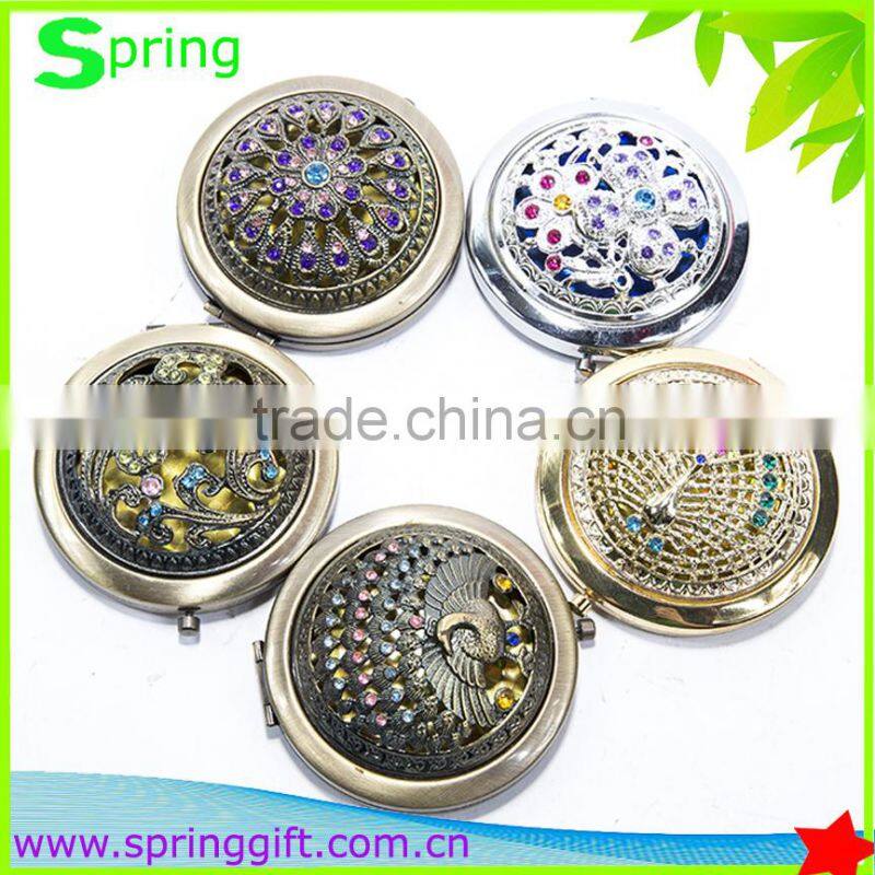 vintage bronze hollow out logo mirror fancy decorative folding compact mirror