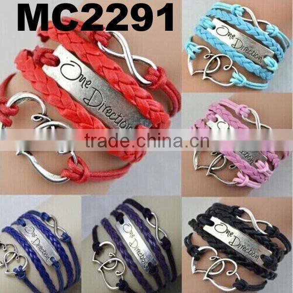 cheap personalised braided leather rope infinity one direction bracelets
