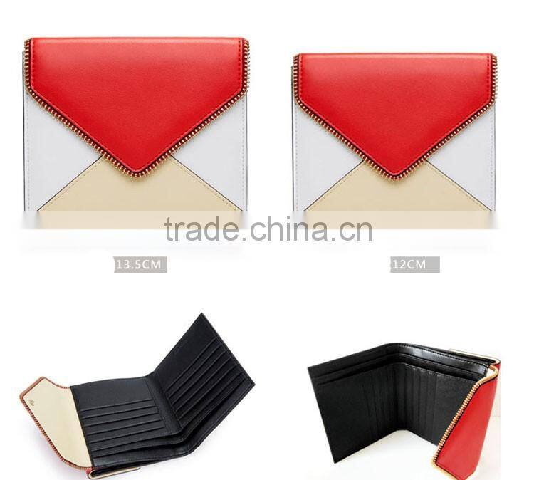 ladies designer wallet with zipper on flap ,color split joint