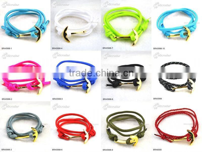 Handmade Braided Nylon Rope Bronzy Anchor Charm Bracelet For Wholesale