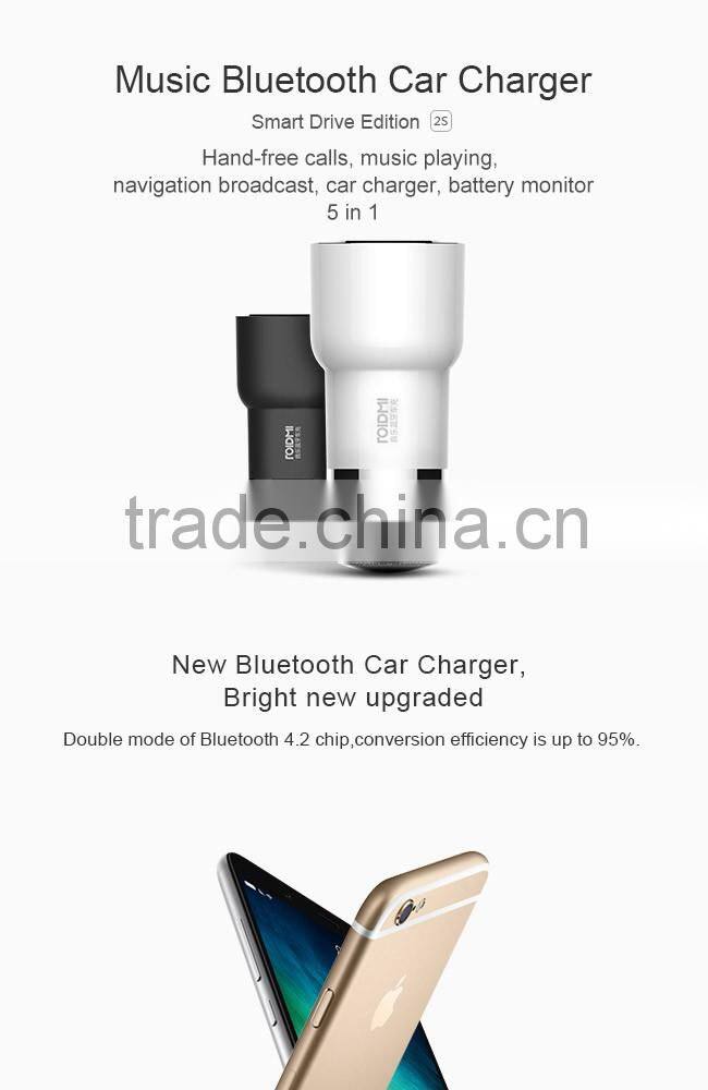 Xiaomi 2016 Roidmi 2s Multifunction FM transmitter Music Bluetooth 4.2 Car Charger with CE FCC ROSH certification
