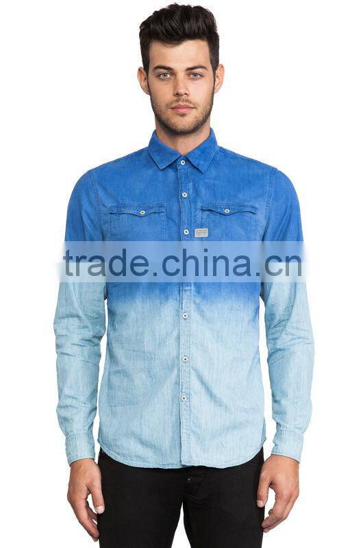new arrival men shirt ombre washed denim shirt (JXF041)