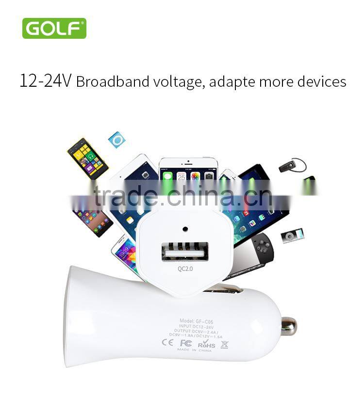 GOLF good quolity qc2.0 car charger hot new products for 2015 12v qc 2.0 car battery charger for mobile phone