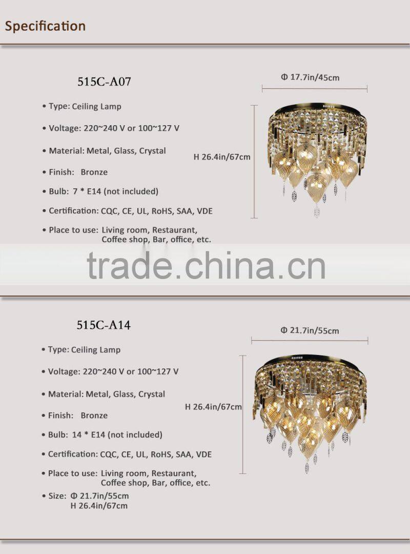 Turkish Hand Blown Glass Crystal Ceiling Lamp Luxury Round Crystal Ceiling Lamp Hallway Corridor Balcony Ceiling Lamp