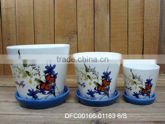 Restaurant Round Five Section Plate with Flower and Butterfly Decal