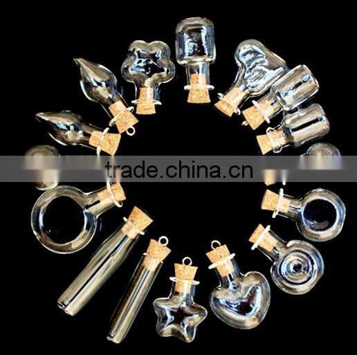 Mini Glass Bottles with Corks and Screw Eye Pins, Glass Jar Vial Charm Pendant with Chains necklaces