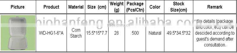 corn starch biodegradable plastic disposable food container box