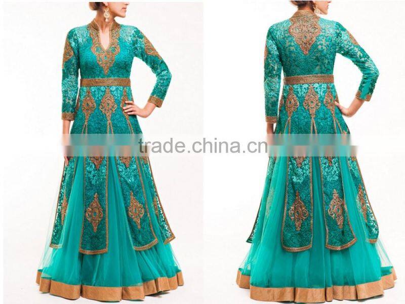 TEAL GREEN LACHA STYLE GOWN