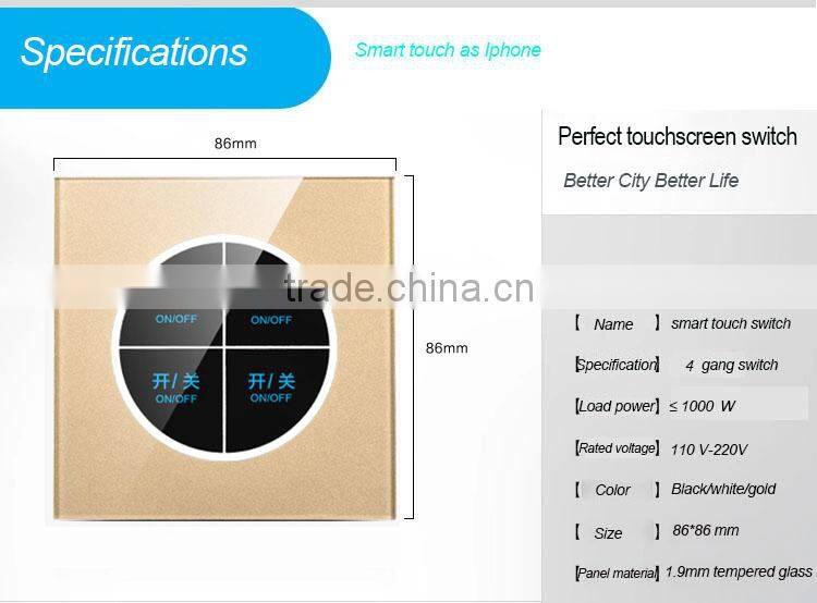 LED 1 2 3 Gang 1 Way Crystal Glass Panel Light Touch Screen Wall Switch EU
