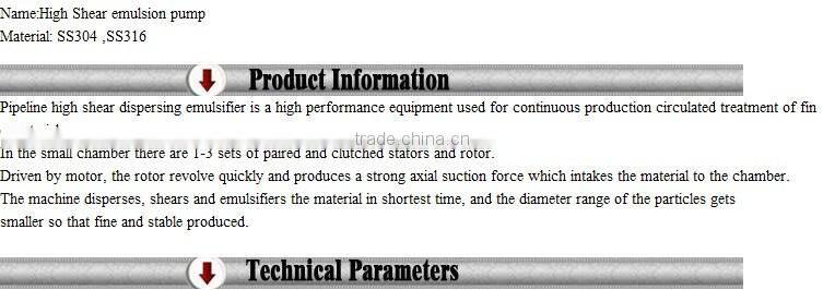 Inline high shear emulsifying pump with good quality