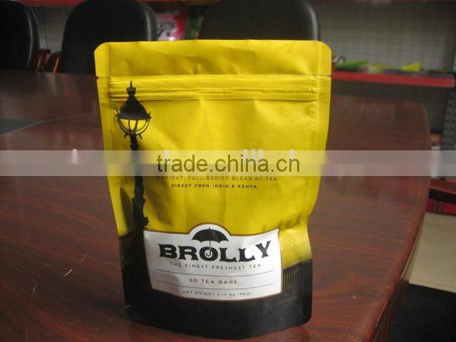 Custom printed matte suiface handling stand up aluminum foil tea bag with zipper