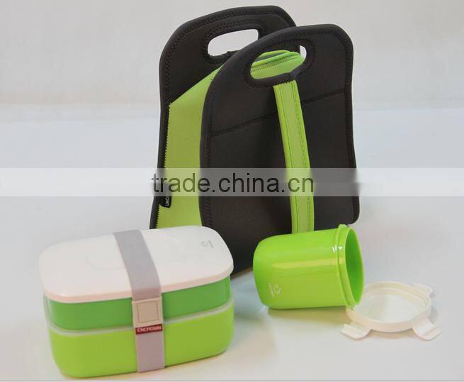 plastic lunch box with travel cup / cooler bag set