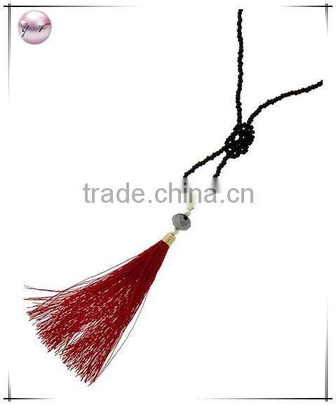 Gold Tone Yellow Acrylic Bead & Pink ThreadTassel Pendant Necklace
