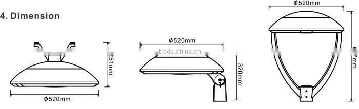 New designed round design 110lm/w IP65 IK08 led post top lantern 80w