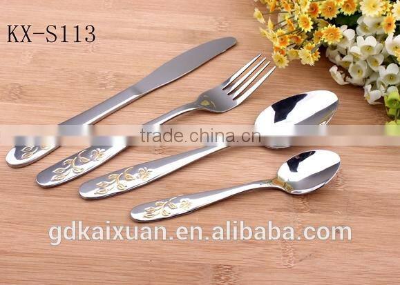 Gold Stainless Steel Cutlery Set With Flower Pattern