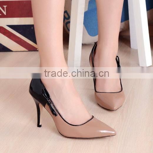 New fashion genuine leather dress shoes high heel shoes black & white pointed toe bow fashion pumps CP6671