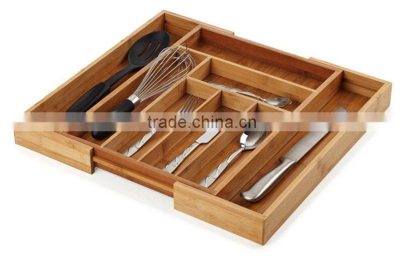 BH003 Bamboo Expandable Drawer Organizer,Bamboo Utensil Drawer Organizer Tray