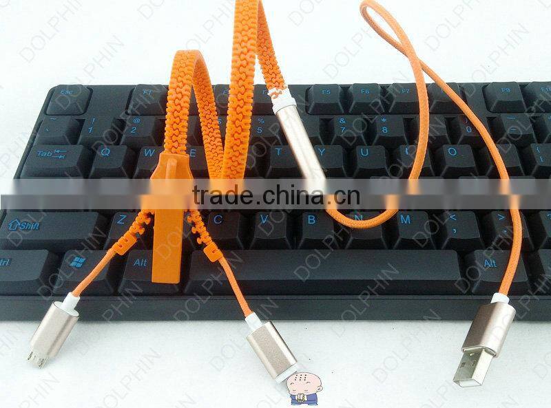 Colorful zipper flat cable oem brand logo custom usb data cable