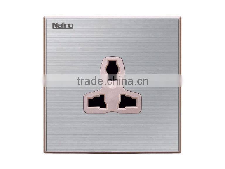 Brushed stainless steel 3pin multi-functional socket outlet from factory