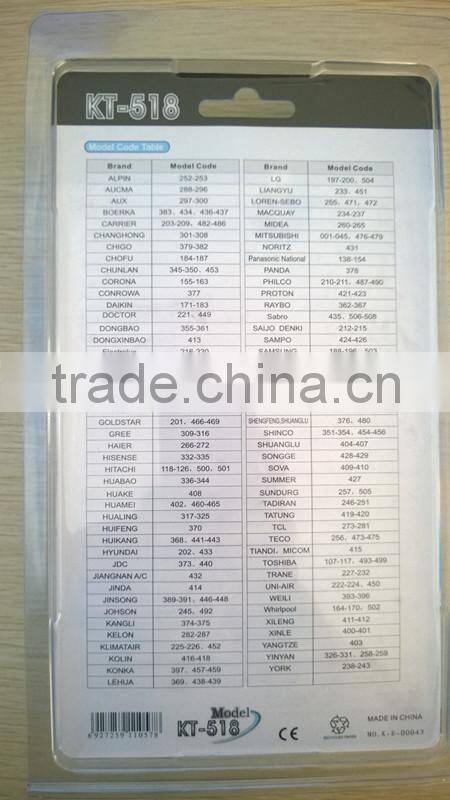 KT-518 UNIVERSAL REMOTE for SHANXING SHENGFENG,SHUANGLU SONGGE SOVA SUMMER SUNDURG TADIRAN TATUNG TCL TECO TIANDI MICOM TRANE