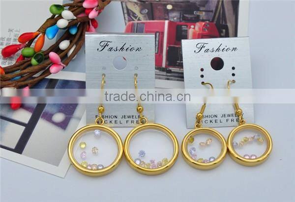 womens fashion round earrings stainless steel 18k gold plated glass earrings
