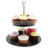 2 Tier Slate Serving Stand with Chrome Handle/Hot Selling Slate 2 Tier Cake Stand, CupCake, Muffin, Dining Room, Kitchen Display