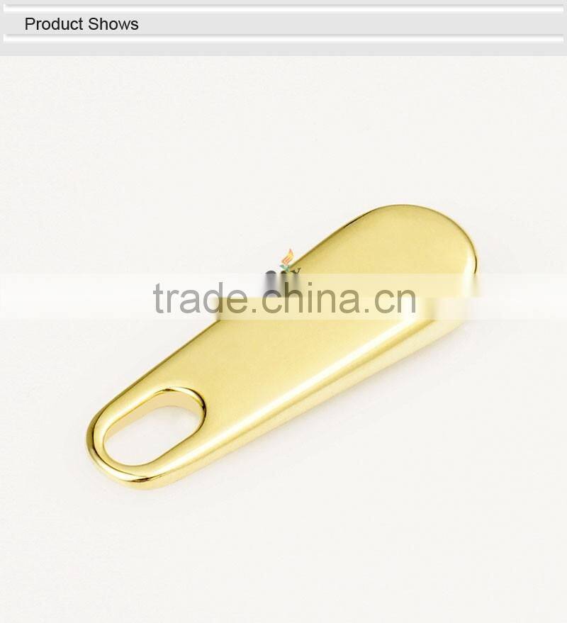 Custom Zinc Metal Flat Zip Puller and Slider With Plating Gold For Bag